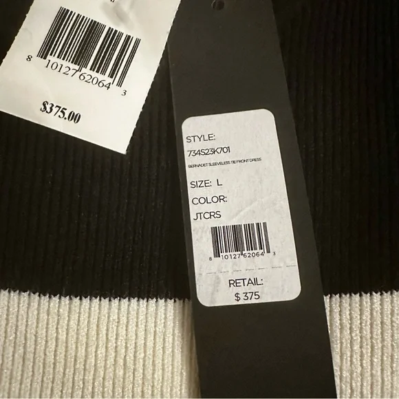 Toccin Bernadet Black/White Belted Striped Knit Midi-Dress Saks Fifth Avenue, L